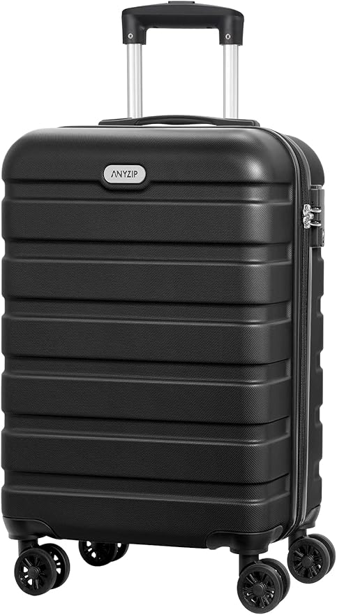 AnyZip Luggage PC ABS Hardside Lightweight Suitcase with 4 Universal Wheels TSA Lock Carry-On 20 Inch Black