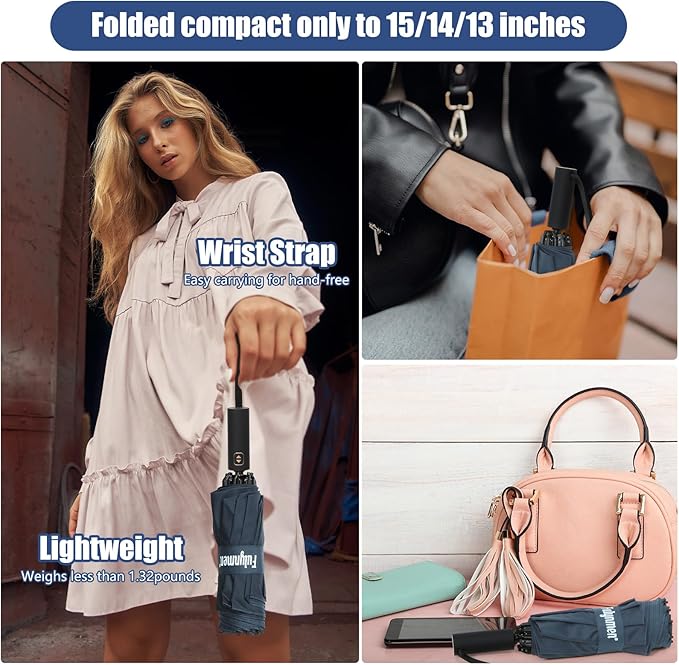 62/54/46 Inch Umbrellas for Rain Large Travel Compact Golf Umbrella Inverted Windproof Double Canopy 10 Ribs Automatic Open/Close UPF50+ Sun UV Protection