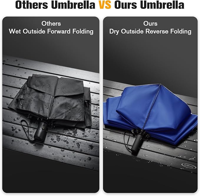 Prospo 46/62 Inch Large Travel Umbrellas for Rain Windproof, 10 Ribs Compact Reverse Folding Golf Umbrella, Double Canopy Automatic Open Close