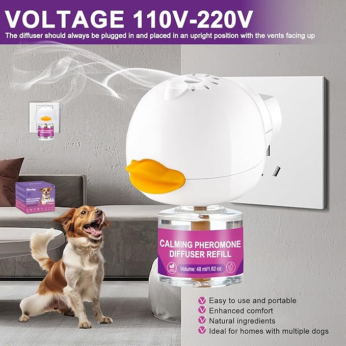 Cheerdog Dog Calming Pheromone Diffuser, Pet Calming Diffuser for Dog Anxiety Relief 3 Refills,Relieve Separation Anxiety, Stress Barking and Chewing Calm Relaxing (3)