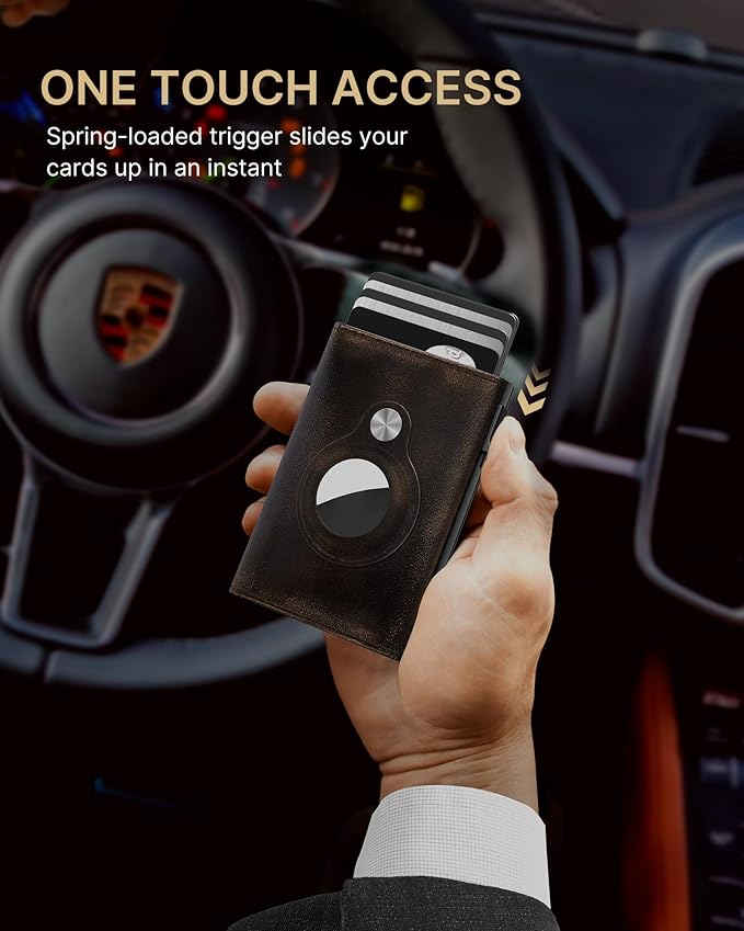 typecase Mens Wallet Card Holder for AirTag: Leather Smart Wallet for Men Compatible with Apple Air Tag, RFID Blocking, Slim, Minimalist - 9-14 Card Capacity | ID Window | Cash Slot (Burnished Black)