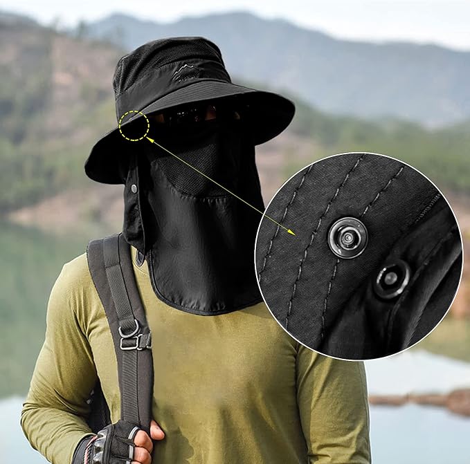 Fishing Hat for Men & Women, Outdoor UV Sun Protection Wide Brim Hat with Face Cover & Neck Flap