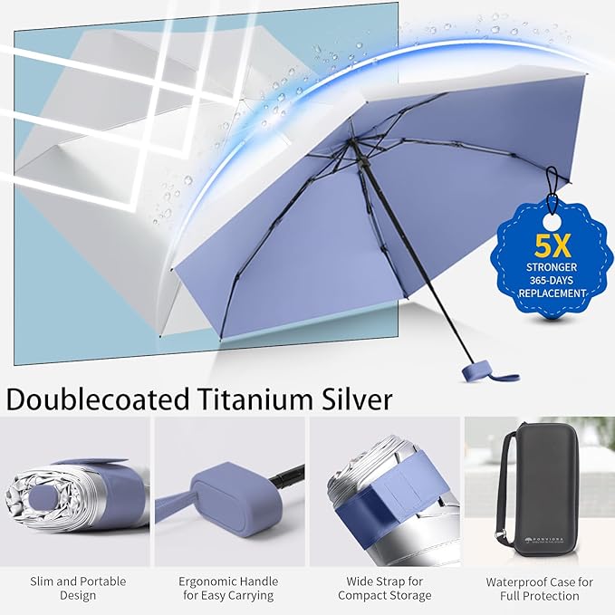 Compact Mini Windproof Travel Umbrella-UPF 50+ Sun & Rain Protection, Small Folding Design Fits in Pocket or Purse, Lightweight Portable with Case for Women, Men & Kids