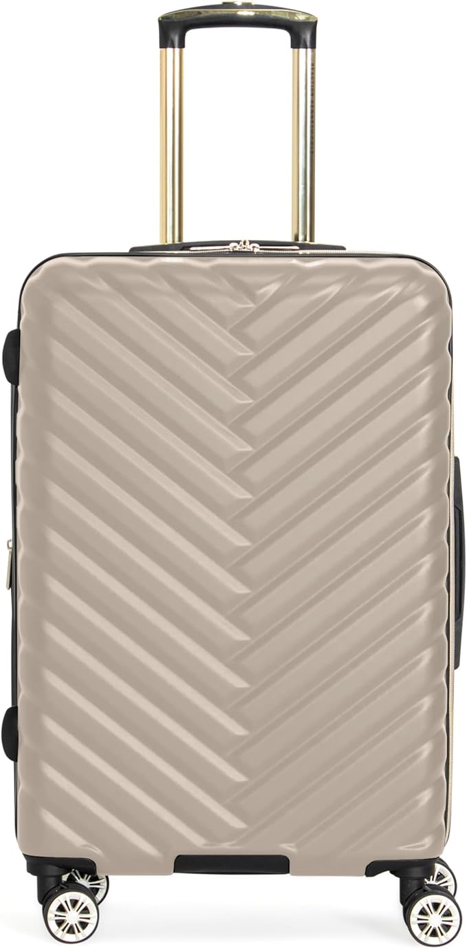 Kenneth Cole REACTION Madison Square Lightweight Hardside Chevron Expandable Spinner Luggage, Taupe, 24-Inch Checked
