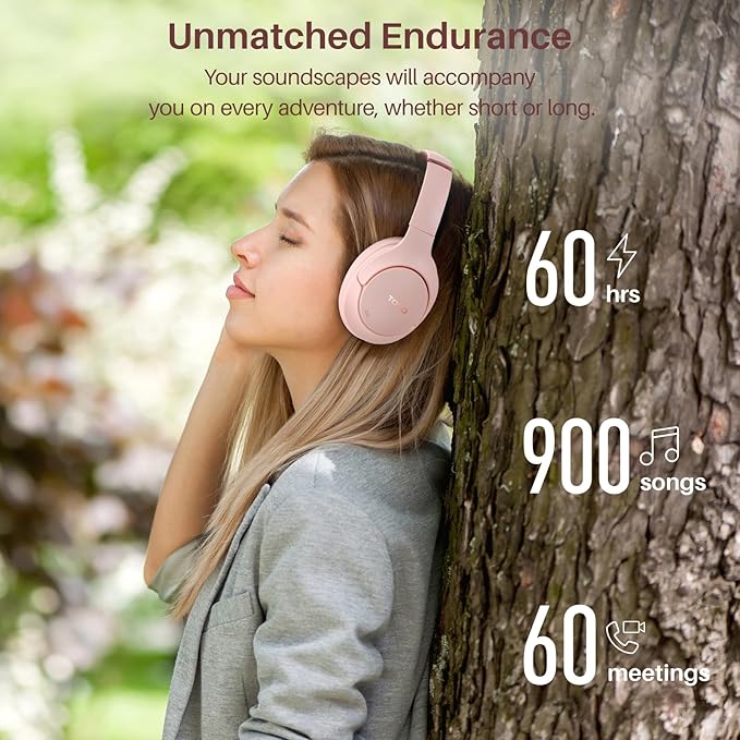 TOZO HT2 Hybrid Active Noise Cancelling Headphones, Wireless Over Ear Bluetooth Headset, 60H Playtime, Hi-Res Audio Custom EQ via App Deep Bass Comfort Fit Ear Cups, for Home Office Travel