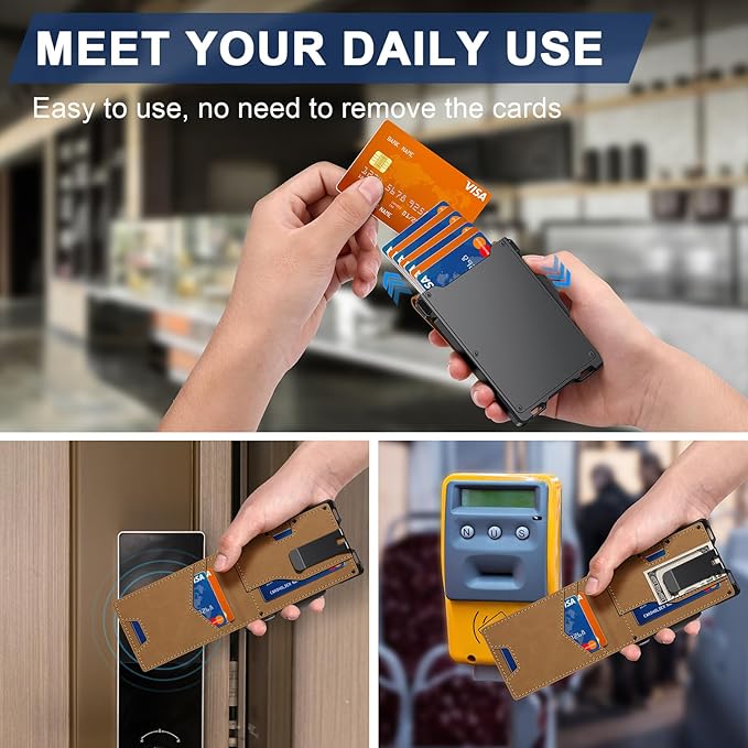 Wallet for Men, Minimalist Slim Mens Wallet with Money Clip, RFID Blocking Smart Pop Up Card Wallet with ID Window, Compact Bifold Wallet,Metal Aluminum Credit Card Holder