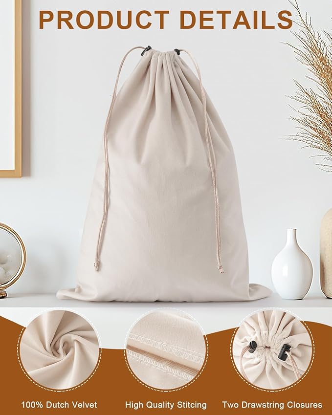 FantasyLife Shoe Bags for Travel, Washable Dust Bags for Storage & Packing, Flannel Shoe Pouch with Drawstring Closure for Purses, Handbags, Shoes & Toys (4, Beige)