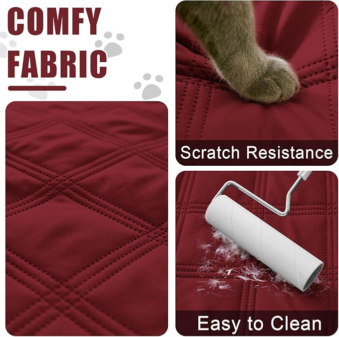 Smiry Waterproof Dog Bed Cover Blanket 68x82, Soft Reversible Pet Blanket, Washable Leakproof Cats Dogs Couch Cover for Sofa, Couch, Furniture, Lattice, Wine Red/Beige