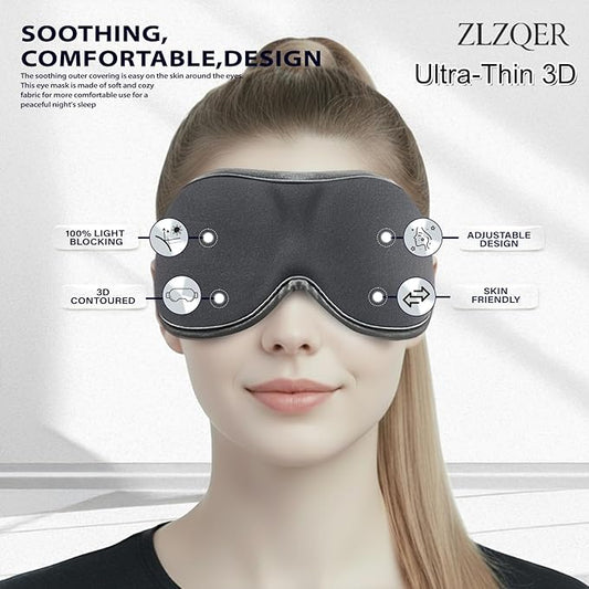 Ultra-Thin 3D Sleep Mask for Side Sleepers, Men, Women, Lash Extensions – Soft, Breathable and Lightweight Blackout Sleeping Eye Mask for Travel, Naps, Airplane, Adjustable, Mens (Gray)