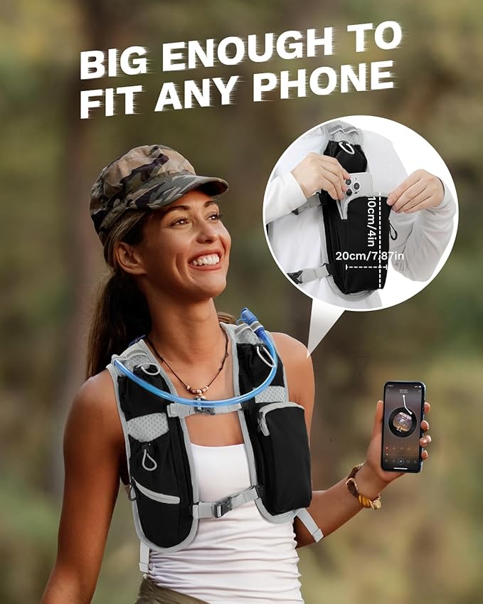 Running Vest for Women and Men, Hydration Running Backpack, Runners Vest, Hydration Vest, with Front Phone Holder, Adjustable Chest and Waist Strap