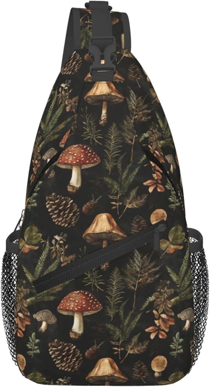 Botanical Mushroom Sling Backpack Crossbody Bag Casual Chest Bags Travel Hiking Daypack Shoulder Bag for Women Men