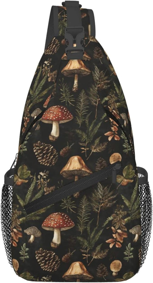 Botanical Mushroom Sling Backpack Crossbody Bag Casual Chest Bags Travel Hiking Daypack Shoulder Bag for Women Men