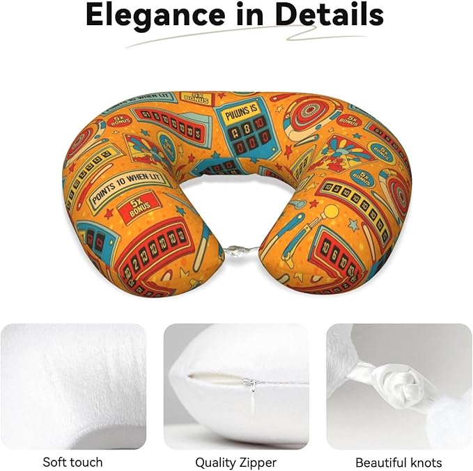 Unique Travel U Shaped Pillows Cartoon Pinball Orange for Airplanes Car Flight, Comfortable Chin Head Neck Cushion Supporting, Polyester Removable Cover