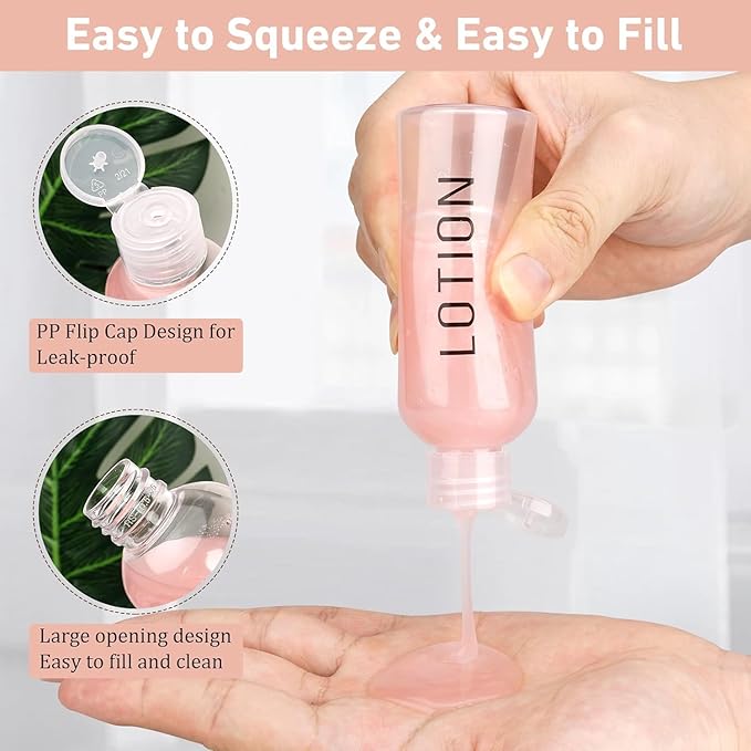 Travel Bottles for Toiletries 3.4oz/100ml 4 Pack TSA Approved Leak-Proof Travel Size Containers Squeezable Empty Plastic Toiletry Bottles Pre-printed Shampoo, Conditioner, Body Wash (Clear)