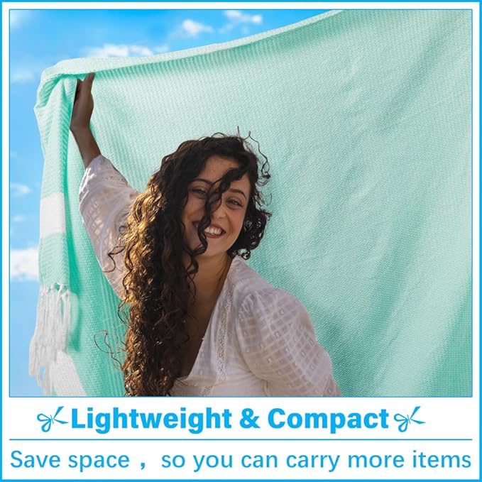 Oversized Turkish Beach Towel Blanket XXL Cotton Sandproof Towels Boho Woven Extra Large Big Sand Free Giant Throw Blankets Huge Quilt XL Picnic Camping Necessities Cloud For Adult Gifts Aqua