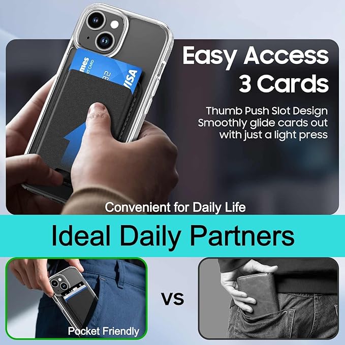 Ntwinro Magnetic for iPhone 15 Clear Case (Compatible with MagSafe) with Black Detachable Wallet & Card Holder for 3 Cards [RFID Blocking] Military Grade Protective Slim Phone Cover
