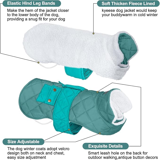 KYEESE Dog Coat Soft Pet Sweater for Cold Weather Windproof Dog Coats for Small Dogs Warm Pet Winter Puffer Coat with Leash Hole Thick Pets Clothes with Pocket Waterproof Dogs Jacket with Fleece Lined