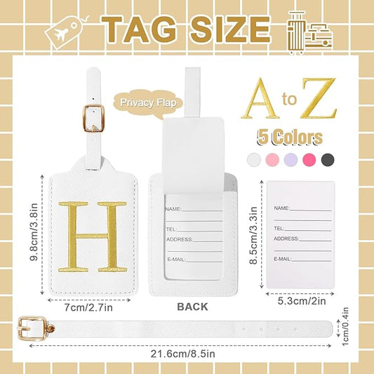 Personalized Initial Luggage Tags for Suitcase TSA Approved, White Leather Cute Luggage Tag with Privacy Cover Name Card, Embroidered Custom Luggage Tags Travel Baggage Tags Gifts for Women Kids(H)