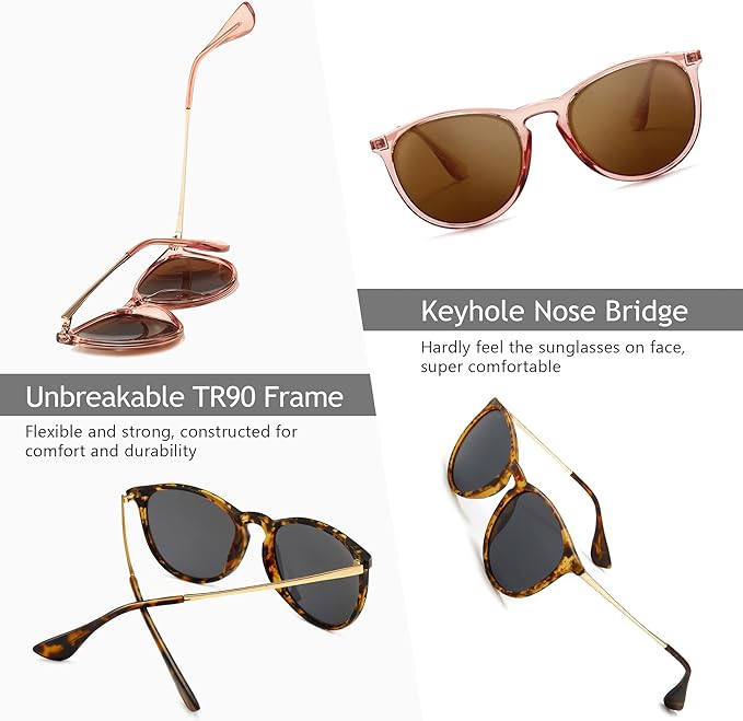 SUNGAIT Premium Vintage Round Sunglasses for Women Men Classic Retro Trendy Style