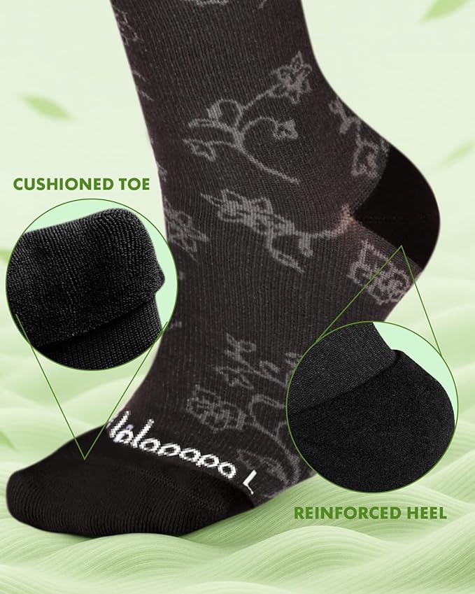 Bamboo Viscose Compression Socks for Women Men 2 Pairs 15-20mmHg Knee High Compression Socks Travel Nurse