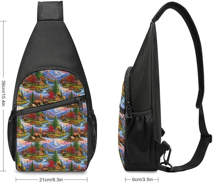 SWEET TANG Polyester Shoulder Sling Bag Multipurpose Casual Sport Daypack Unbalance Backpack with Small Pocket and Smooth Zipper, Bears