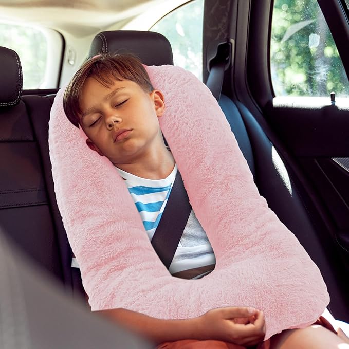2 Pcs Travel Pillow Car Sleeping Kid Neck U Shaped for The Back Seat Adults Children Head and Body Support Long Distance Journey Accessories (Light Pink)