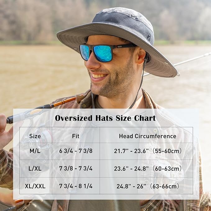 Oversized XL XXL Waterproof Sun Hat for Big Heads Mesh Bucket Hat Wide Brim Adjustable Packable Hiking Beach Fishing