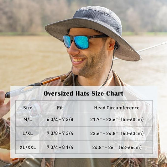 Oversized XL XXL Waterproof Sun Hat for Big Heads Mesh Bucket Hat Wide Brim Adjustable Packable Hiking Beach Fishing