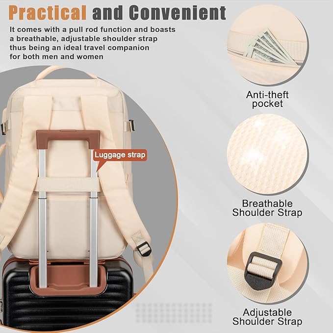 50L Travel Backpack with USB Charging Port, Water-Resistant Carry On Backpack for Men Women, Business Laptop Backpack for Trips & Commutes, Fits 18 Inch Laptop