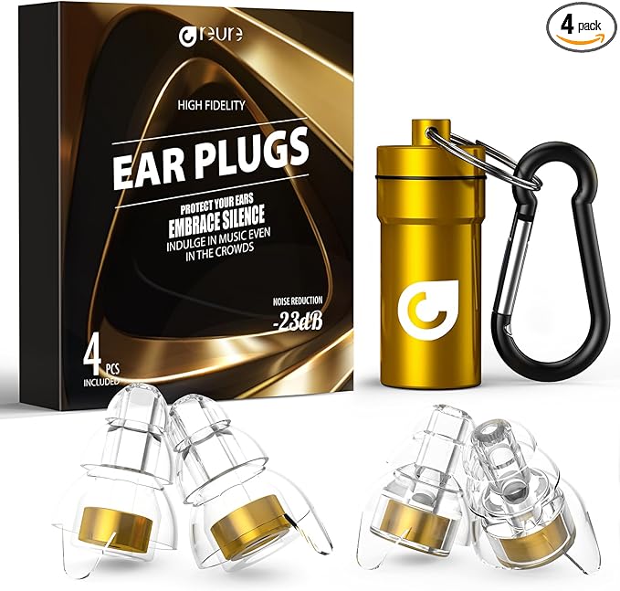 High Fidelity Concert Ear Plugs, Noise Cancelling Silicone Ear Plugs 2 Pairs Great for Concerts Loud Music, Musicians, Motorcycles, Airplanes, Raves, Hearing Protection -23 dB