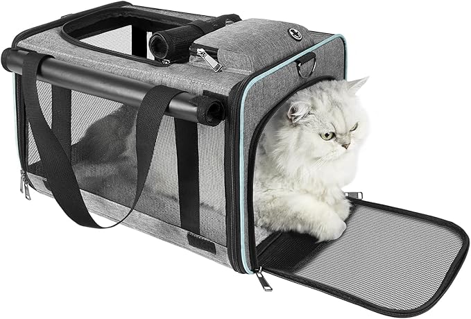 Cat Carrier American, United, Delta Airline Approved/Soft-Sided Pet Travel Bag for Medium Cat 15+ lbs Small Dog Traveling Crate Under 15 Pounds TSA Approved Carrying Cage Underseat Cabin Gray