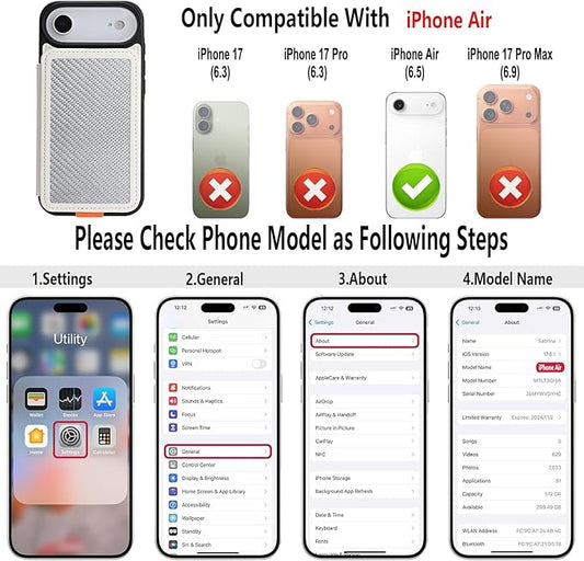 GUERNICA for iPhone 17 Air (6.7") Case Wallet with Card Holder, RFID Blocking Leather Protection, Shockproof Women Men Phone Case for iPhone Air, A - Silver White