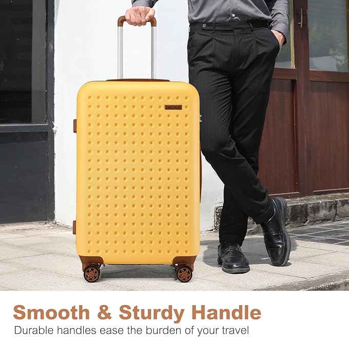 Kono 28 Inch Luggage Large checked Lightweight Hardside Suitcase with Spinner Wheels & Built-in TSA Lock, Yellow