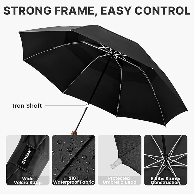 G4Free 54 Inch Inverted Windproof Umbrella with Wooden Handle, Large Double Canopy Auto Open & Close Golf Umbrella, Portable & Durable Rain Umbrella, Fits Car & Backpack