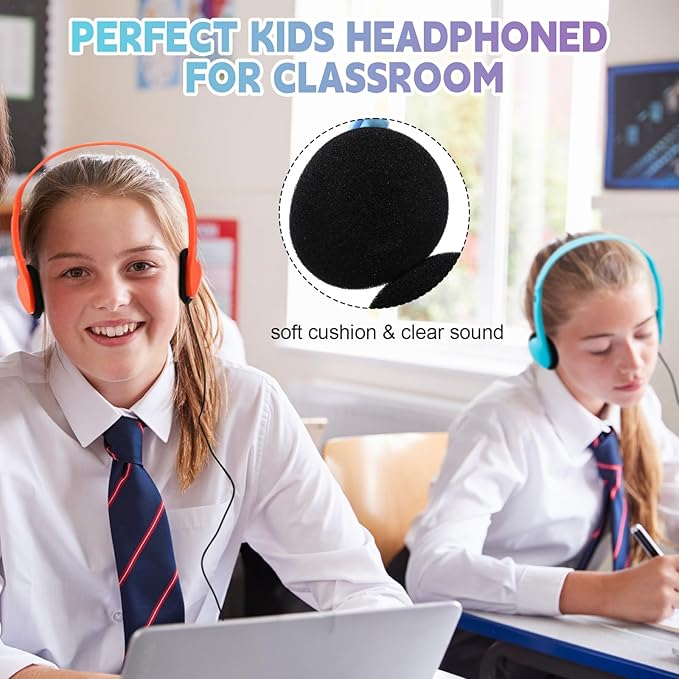 Konohan 12 Pack Headphones Bulk for School Student Classroom Set of Headphones Wire Headset Adjustable with 3.5 mm Jack for Adult (Light Blue,Orange,Blue,Black)