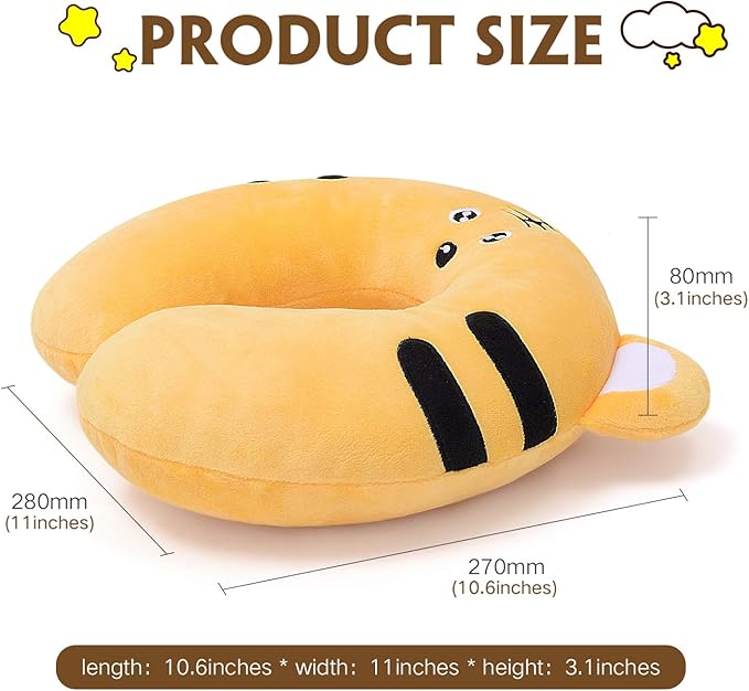 H HOMEWINS Travel Pillow for Kids,Cute Animal Toddler Neck Pillow for Boys Girls,Soft Neck Head Chin Support Pillow,Travel Accessories for Airplane, Car, Train,Recline (Tiger)