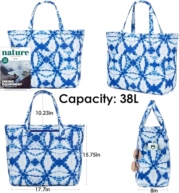 KABAQOO Extra Large Beach Bag Waterproof Sandproof Women Beach Tote with Zipper & Wet Compartment for Pool Gym Grocery Travel