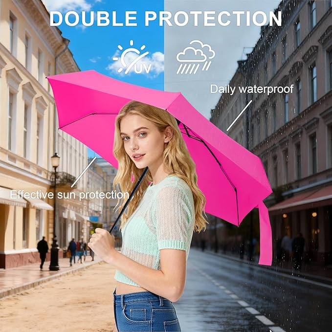 LEAGERA Compact Travel Umbrella with Case - Mini Umbrella for Purse, Small Lightweight &Tiny Design Perfect for Parasol Outdoor Sun&Rain Umbrellas