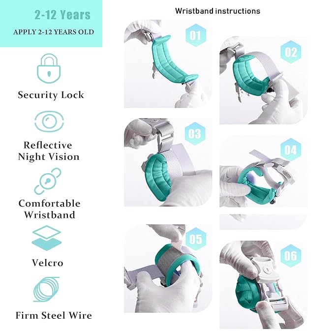 Toddler Harness Walking Leash- Child Anti Lost Wrist Link - Child Safety Harness - Upgrade with Reflective(6.5ft) - for Boys and Girls,Not Easy to Open Without Key (Cyan)