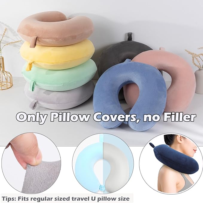 Travel Neck Pillow Cover, Neck Pillow Case, Pure, Soft and Smooh, Airplane Pillow Replacementt Cover Washable (Only Pillow Covers, no Filler)