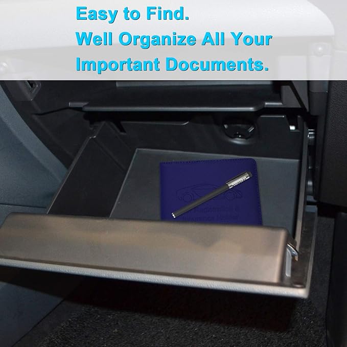 Wisdompro Small Car Registration and Insurance Documents Holder - Premium PU Leather Vehicle Glove Box Paperwork Wallet Case Organizer for ID, Driver's License, Key Contact Information Cards