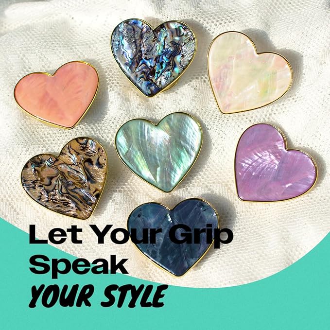 OnTheGrip Cute Natural Seashell Design Heart Shape Collapsible Mobile Phone Grip Stand Holder for Smartphone Tablet Cell Phone Accessory (Aqua Blue)