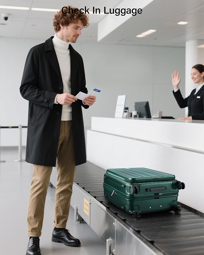 Hanke 24 Inch Expandable Luggage Top Opening Checked Bag Luggage Hard Shell Suitcases with Wheels Lightweight Travel Luggage Medium Suitcase with Lock for Woman Men-Blackish Green