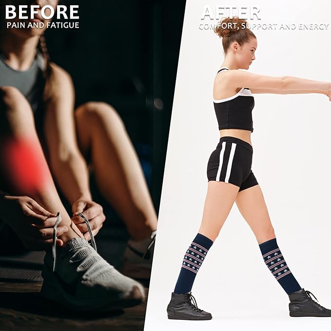 Compression Socks for Women Men Circulation Knee High 8 Pairs for Nurses, Running, Travel, Athletic