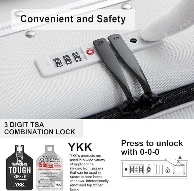 MILADA Carry On Luggage 22x14x9 Airline Approved Spinner Wheels TSA Luggage 20 Inch Hard Shell Suitcases Front Opening Pocket Rolling Aluminum Frame Travel Luggage,Smoke White