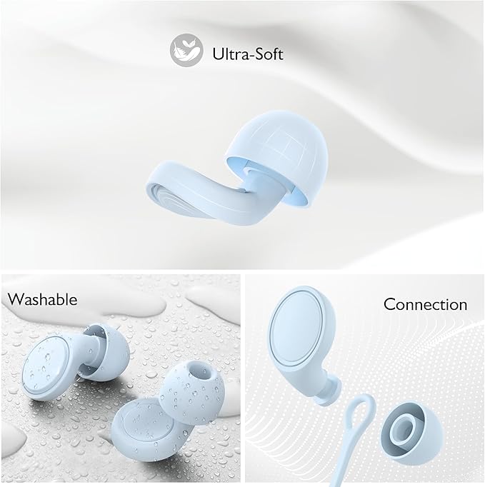 2 Pairs Ear Plugs for Sleeping, Soft Full Silicone Ear Plugs for Noise Reduction 25dB, Reusable Hearing Protection Earplugs for Concert, Focus, Travel, 8 Ear Tips in S/M/L - Blue