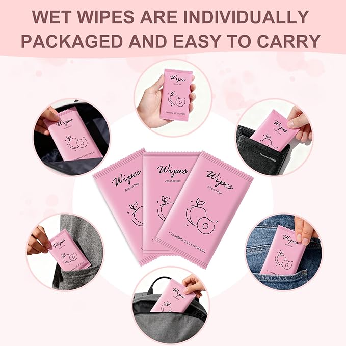 Individual Hand Wipes,Wet Wipes Individually Wrapped Bulk Cleansing Travel Size Wet Wipes for Wedding Travel Restaurant Barbecue(peach,pack of 50)