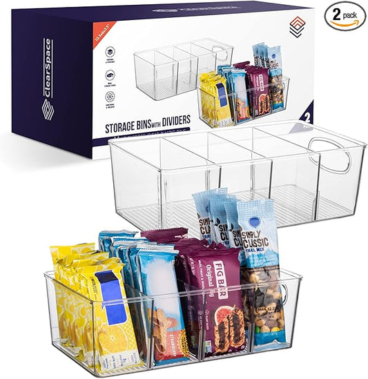 ClearSpace Pantry Organizers with Removable Dividers – Perfect Pantry Organization and Storage Bins or Kitchen Organization – Refrigerator Organizer Bins, Cabinet Organizers (2 Pack)