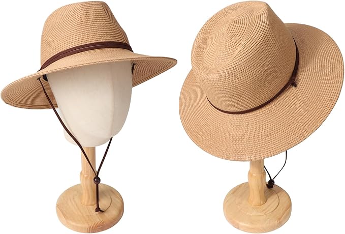 DRESHOW Women Straw Panama Hat Travel Fedora Beach Sun Hat Summer Wide Brim Straw Roll up Hat UPF 50+