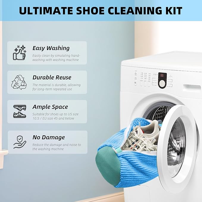 2Pcs Shoe Washing Machine Bag, Quick & Easy Cleaning, Laundry Shoe Bag for Washer and Dryer, Cleaning Bag for Sneaker & Most Shoe Types and Sizes (Blue)